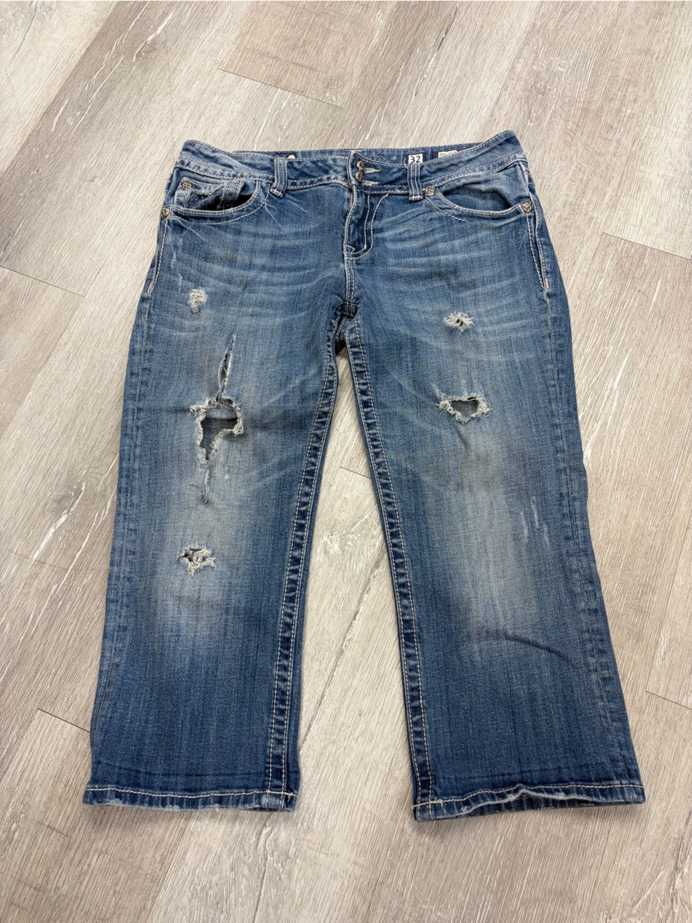 Miss Me Blue Distressed Cropped Jeans
